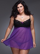 Sheer babydoll with lace cups, plus size